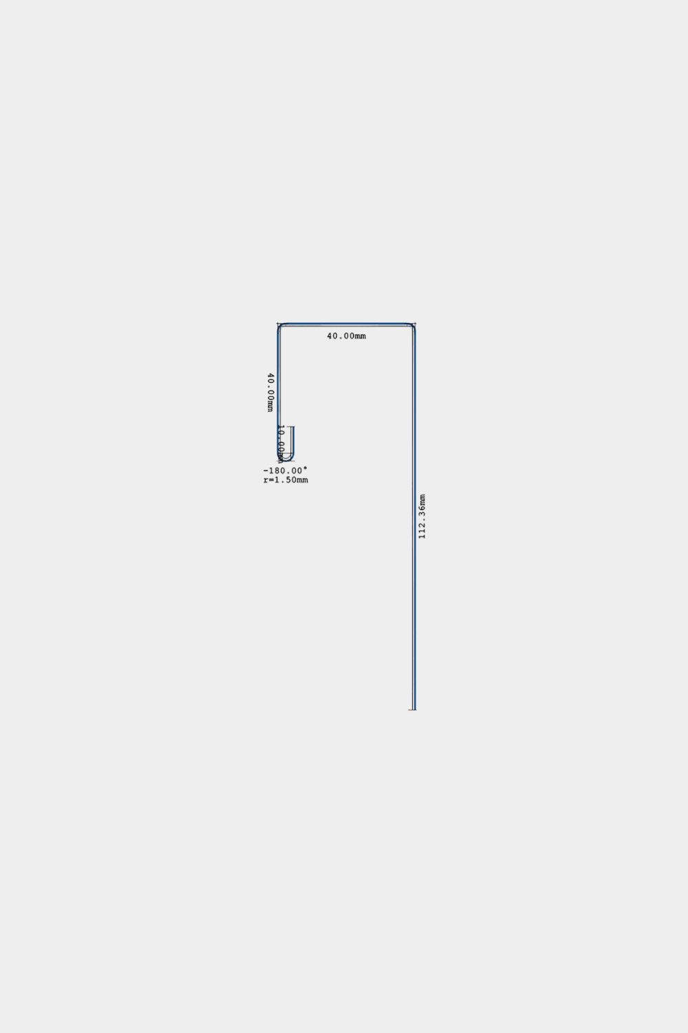 Technische Zeichnung der L-förmigen Profilstange für Fassadenpaneele WoodUpp Aluwood 240 cm mit eingezeichneten Maßen und Bohrung, entwickelt für die Montage als oberer oder seitlicher Abschluss.