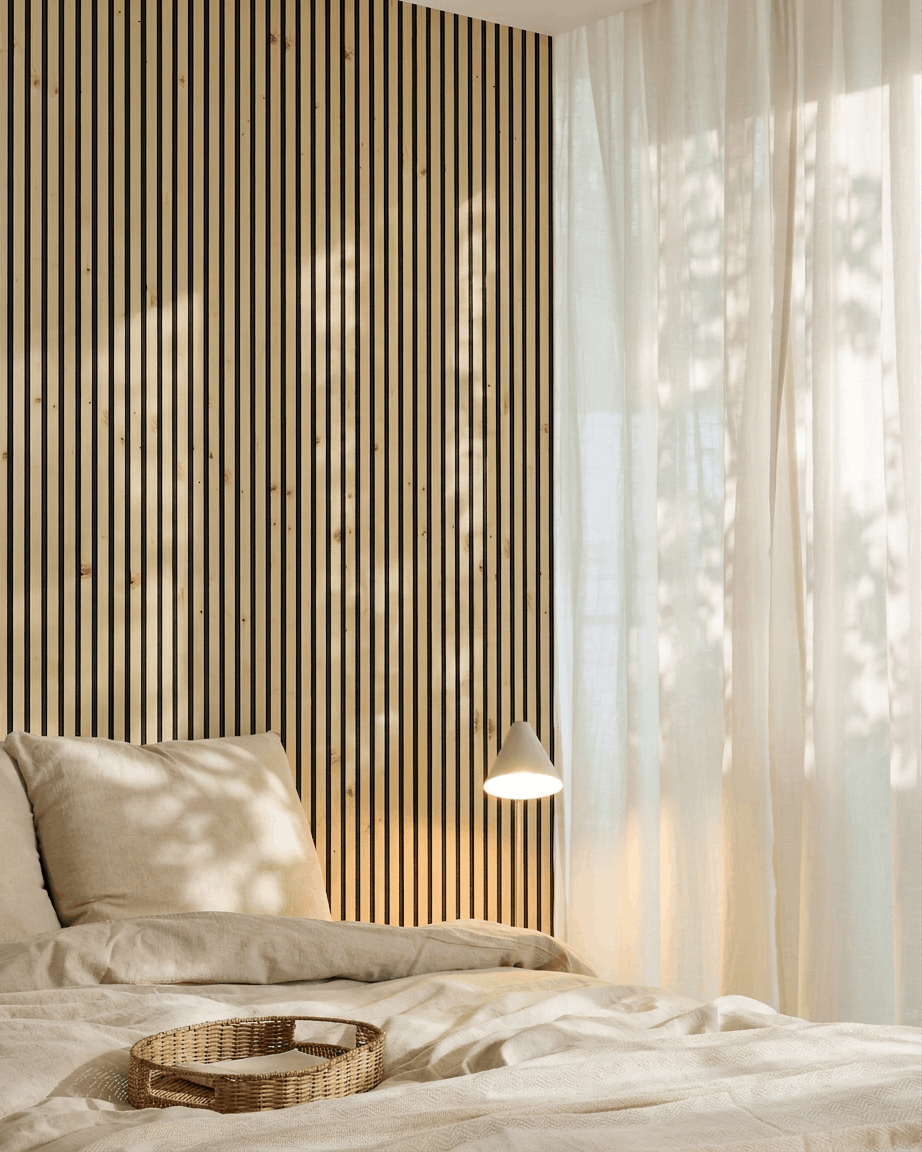 Akupanel | Acoustic Panel / Natural Wood, Alp, Black Felt, 240 x 60 cm 