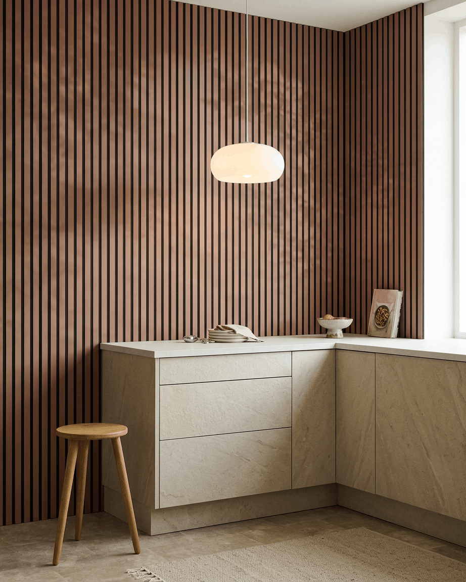 Akupanel | Acoustic Panel / Colored, Clay, Black Felt, 240 x 60 cm 