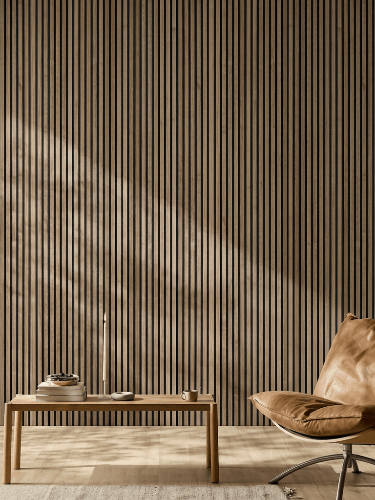 Akupanel | Acoustic Panel / Natural Wood, Walnut, Black Felt, 240 x 60 cm