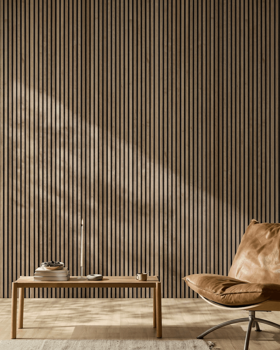 Akupanel | Acoustic Panel / Natural Wood, Walnut, Black Felt, 240 x 60 cm